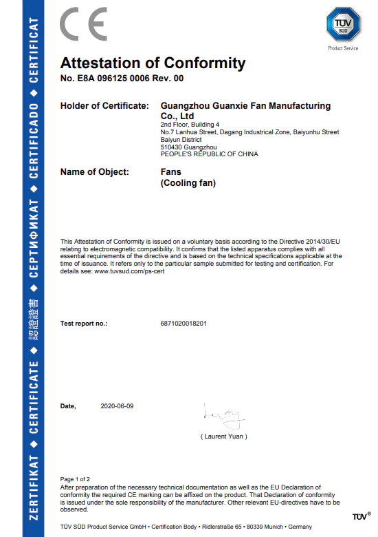 AC cooling fan EMC certificate