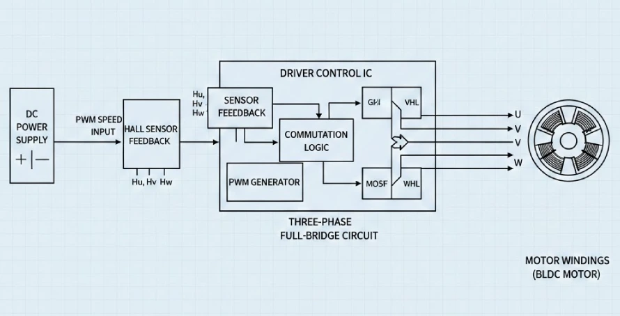 brushless dc motor (bldc) control principle block diagram