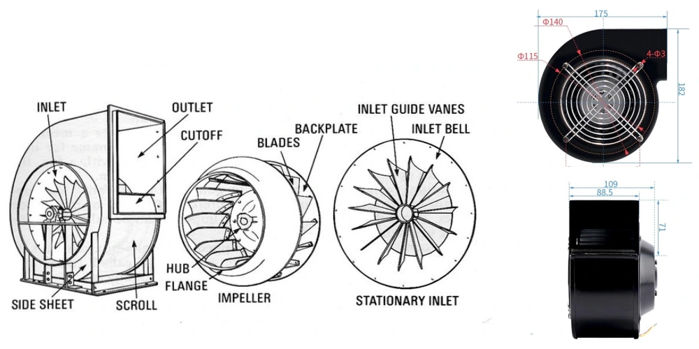 cooling fan small centrifugal fan exploded view