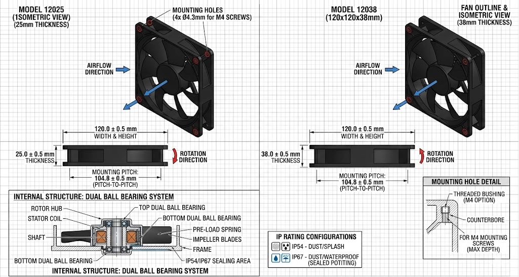 120mm ball bearing fan mechanical dimensions & mounting