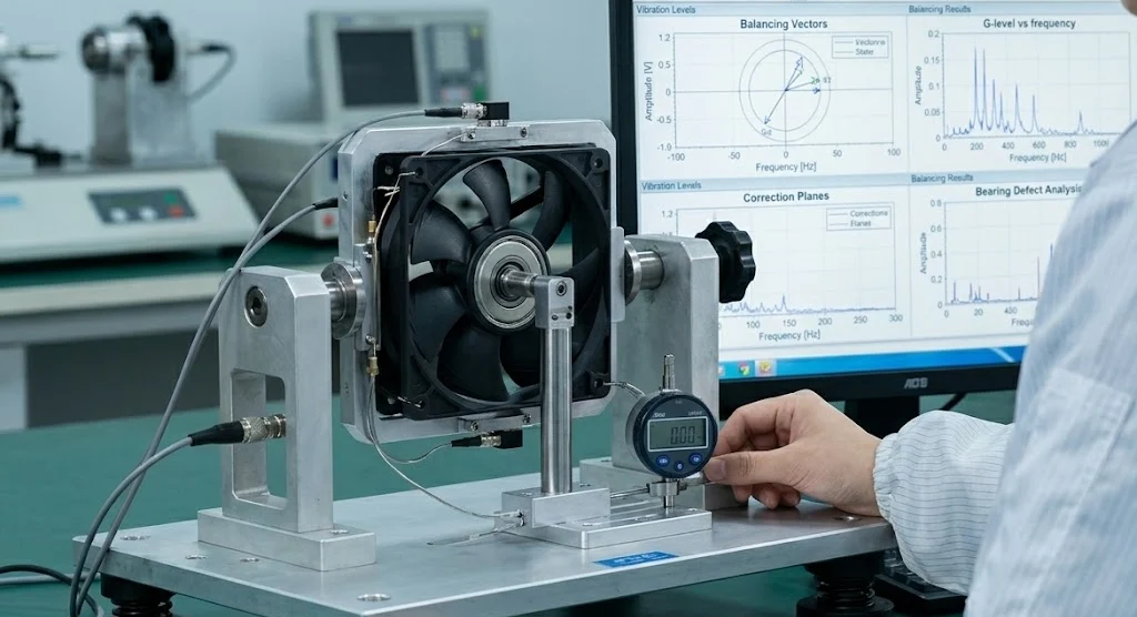 ball bearing fan dynamic balancing and vibration control test