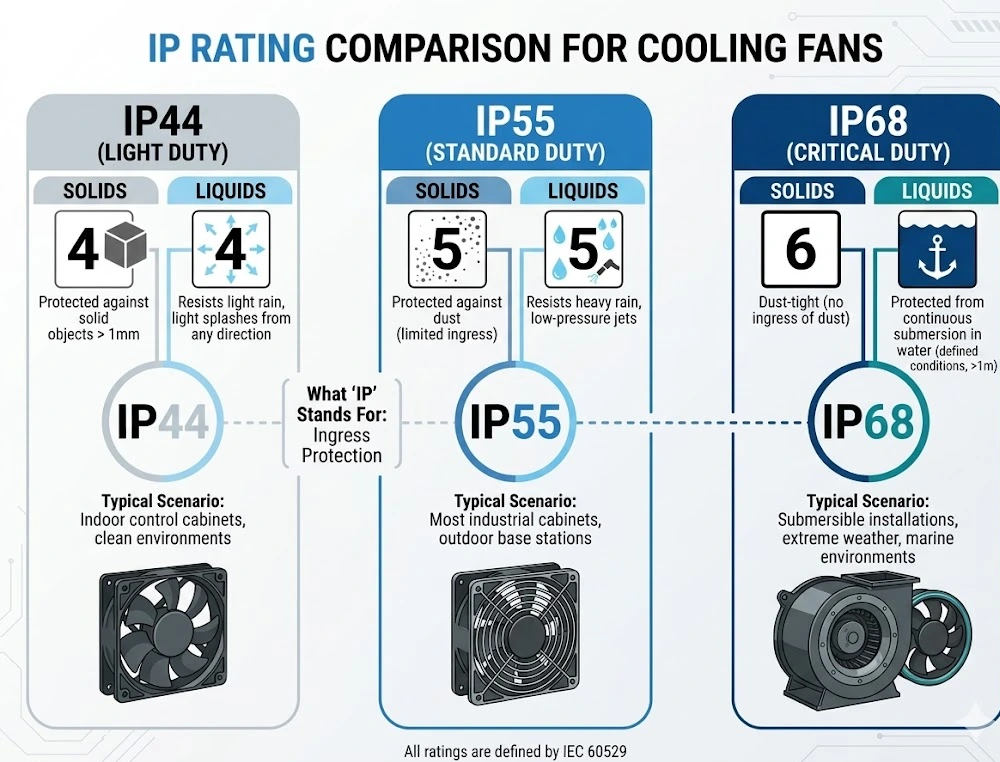 ip44 vs ip55 vs ip68 cooling fans