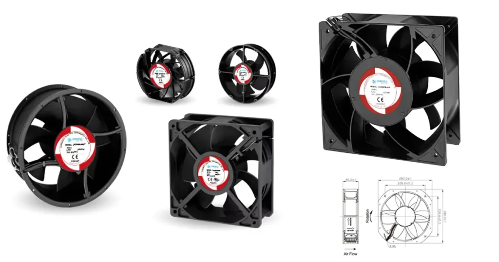 dc axial fan sizes