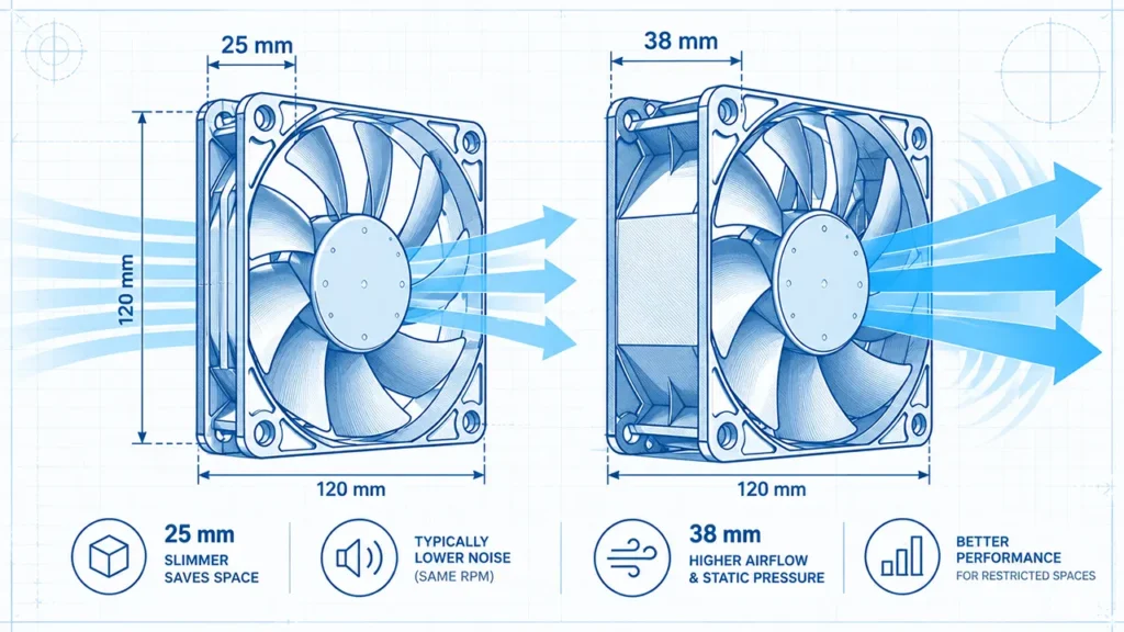 25mm vs 38mm cooling fan